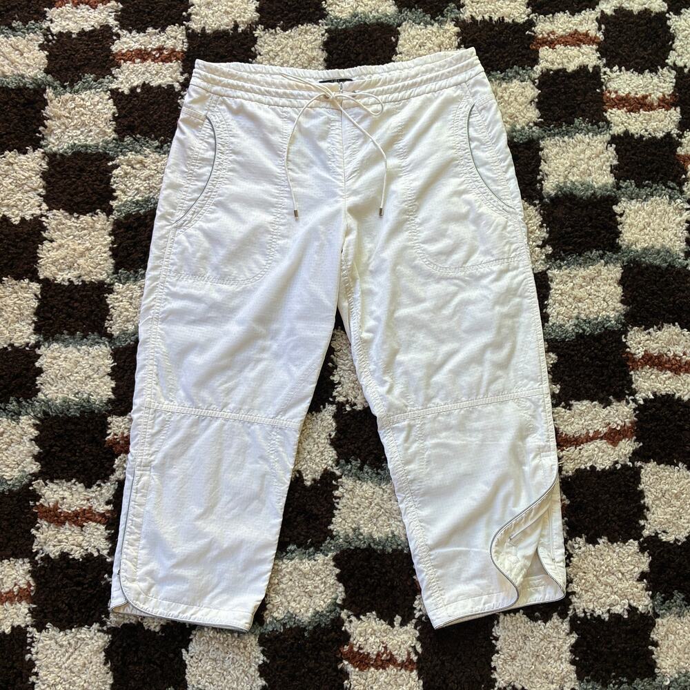 Vintage Y2K Elie Tahari T21 White Ripstop Cargo Capri Pants Drawstring Utility S